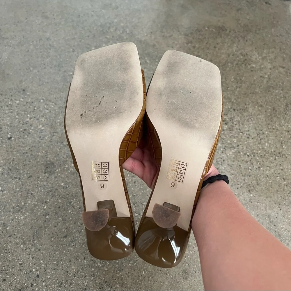 Brown Croc-Embossed Slide Sandal Mule - Picture 6 of 7